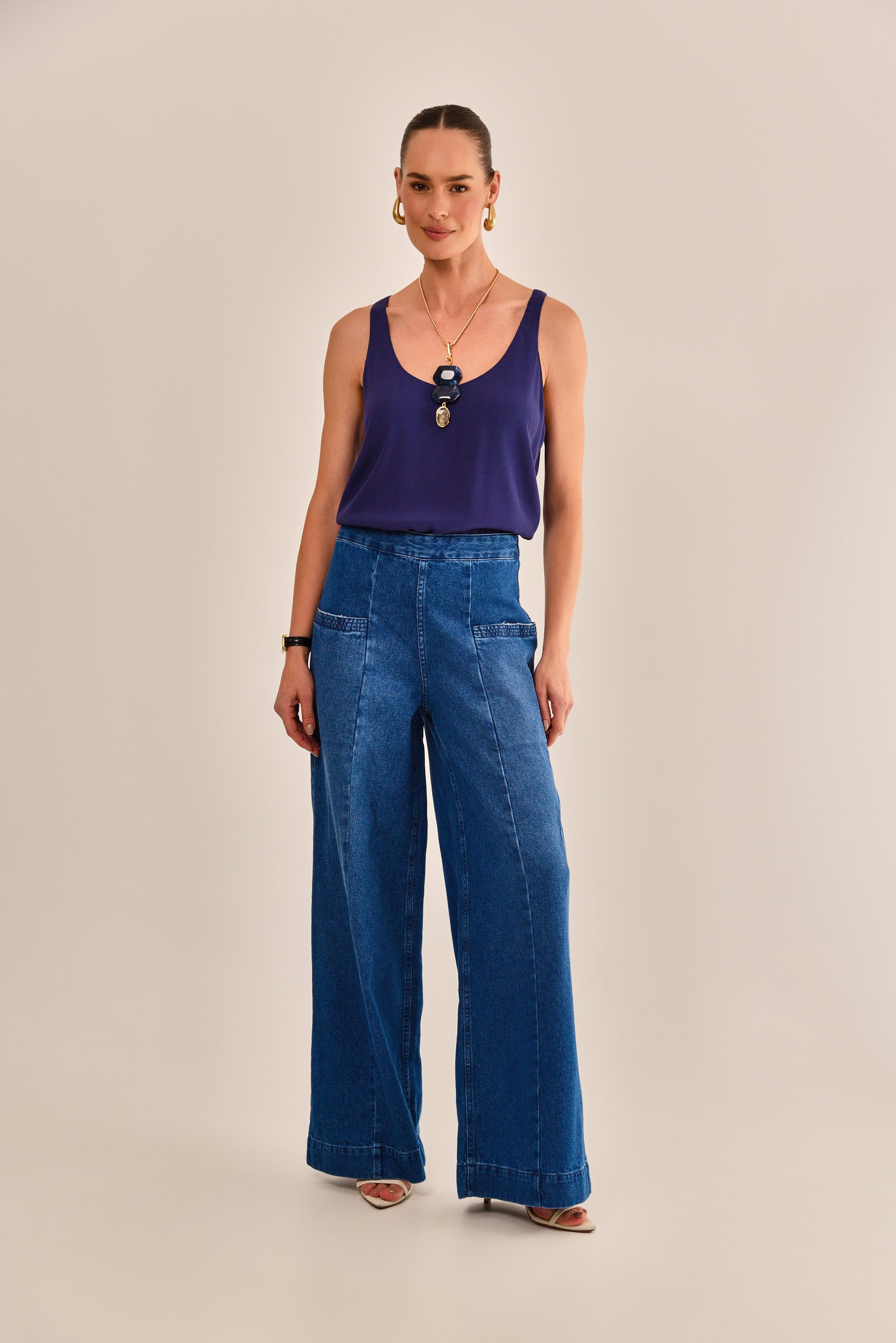 BLUSA YASH CREPE DE VISCOSE MARINHO