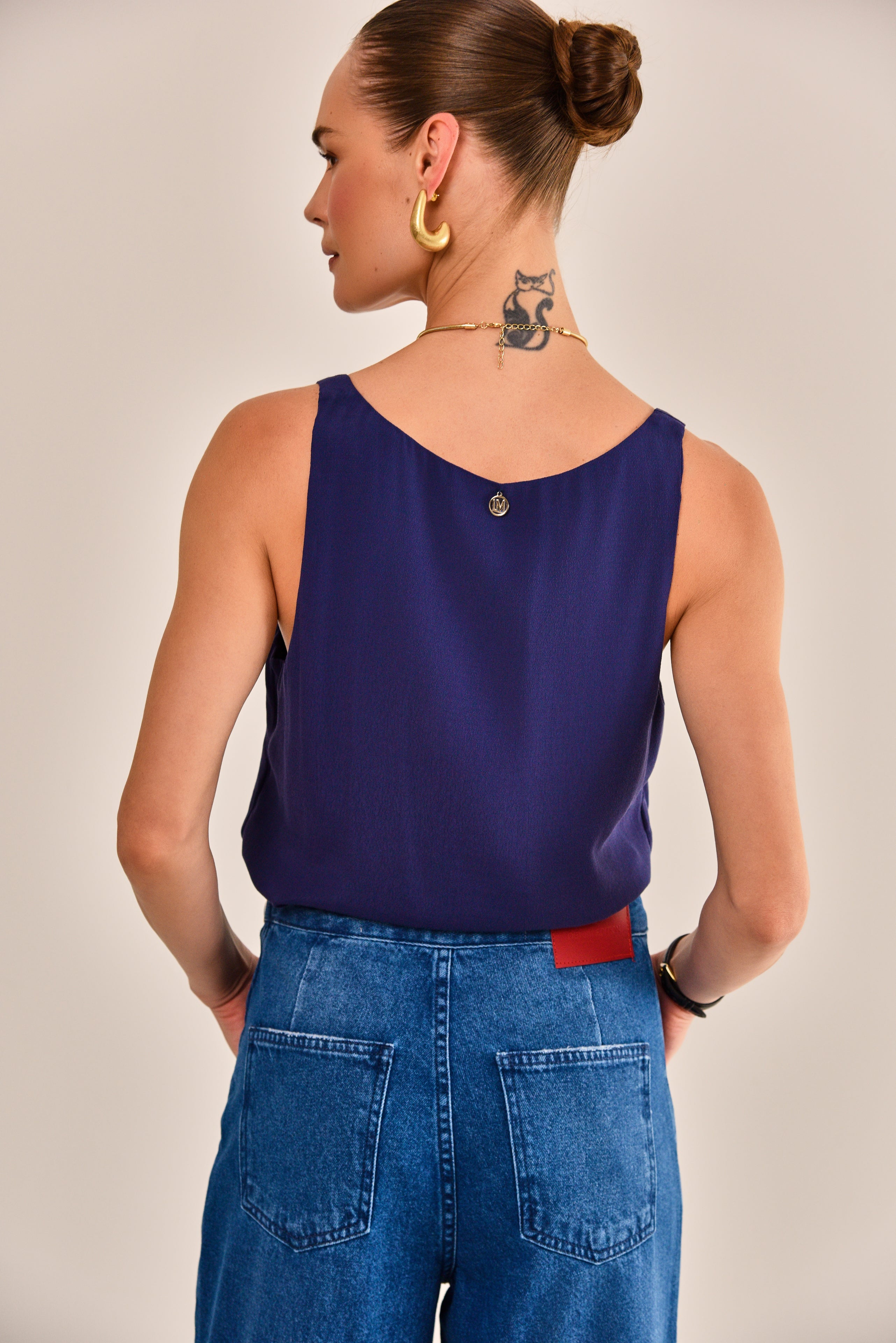 BLUSA YASH CREPE DE VISCOSE MARINHO